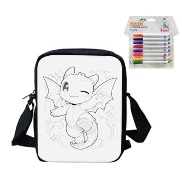 Imagem de Babrukda Colora sua própria bolsa transversal para adultos, kit de artesanato com 8 marcadores coloridos para atividades criativas de artes e artesanato, Dragão fofo