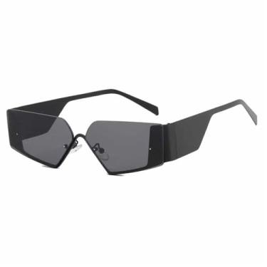 Imagem de Óculos de Sol de Pernas Largas Feminino UV400 Masculino Estilo Punk para Esportes ao Ar Livre, Corrida e Ciclismo, Preto e Cinza