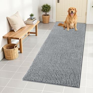 Imagem de OLANLY Tapete de porta de cachorro para patas enlameadas 139 x 61, capacho de lama de chenille ultra absorvente, antiderrapante, lavável e com armadilha de sujeira para entrada interna, tapetes de