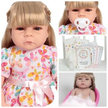 Imagem de Boneca Reborn Alice Corpo 100% Silicone Cabelo Longo Enxoval - Cegonha