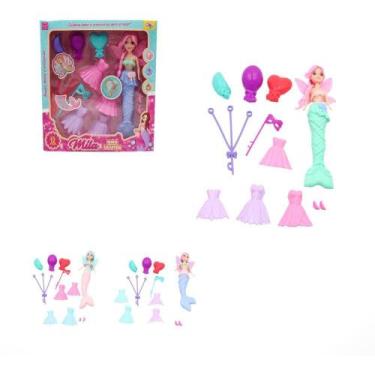 Imagem de Boneca Mila Sereia Encantada com 12 Peças Sortidas - Wellmix