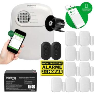 Imagem de Kit Alarme Sem Fio Intelbras ANM 24 NET com 9 Sensores Magnéticos e Ac