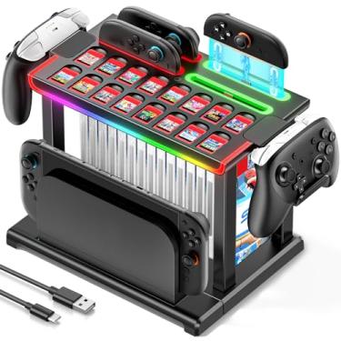 Imagem de Estação organizadora Switch 2 com base de carregamento JoyCon 2, carregador de 2 interruptores rápidos para 4 comandos SW2, armazenamento 2 com 16 slots para cartas de jogo, Switch 2 acessórios com 16