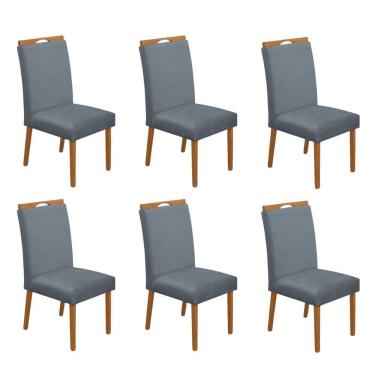 Imagem de Kit 6 Cadeiras De Jantar Madeira Maciça Em Linho Heloísa Cerejeira;Cinza Veludo