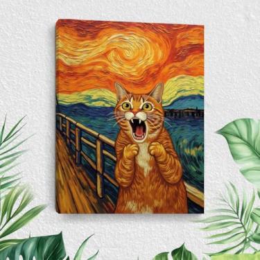 Imagem de Arte de parede em tela de gato grito abstrata engraçada, estampa de pintura de pôster de gato gritando retrô cômico, arte famosa bem-humorada, decoração de parede emoldurada para casa, sala de estar
