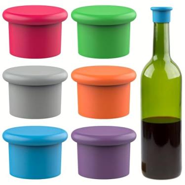 Imagem de 6 peças de rolhas de silicone para garrafas de vinho e cerveja – Reutilizável, vedação hermética para substituir rolhas, economia de vinho fácil de limpar e ideia de presente