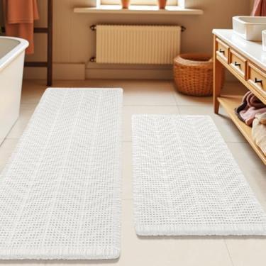 Imagem de Conjunto de 2 peças de tapete de banho, tecido boêmio, moderno, absorvente, antiderrapante, ultramacio, tapetes de banho de malha laváveis na máquina com espinhas de peixe para banheiro, quarto