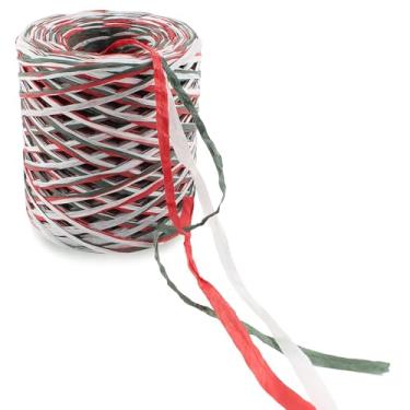 Imagem de SHRJ Fita de papel de ráfia 1,2 m colorido fosco embalagem fita de barbante de cor mista fio natural de ráfia para embrulho de presente de Natal (3 cores vermelho branco verde)