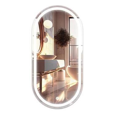Imagem de Espelho de Cristal - OVAL 80x60 cm com LED Touch – Luz Fria – Lapidado e Jateado – Para Banheiro, Quarto ou Lavabo – Lumière Calixto