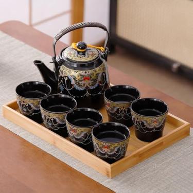 Imagem de REOWONU Conjunto de chá japonês para adultos, conjunto de bule japonês com 1 bule de chá (946 ml), 6 xícaras de chá (130 ml), 1 bandeja de chá, 1 infusor inoxidável, conjunto de chá de porcelana