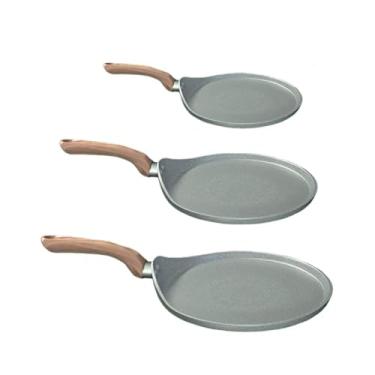 Imagem de YYMIYU Frigideira plana de pedra de trigo genuína, frigideira antiaderente doméstica, máquina de panqueca e crepe, panela especial para pele de mil camadas/pele de bolo/rolo de toalha (cinza estrelado