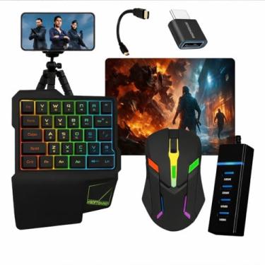 Imagem de Kit Mobilador Celular Teclado Gamer Uma Mão + Mouse Gamer