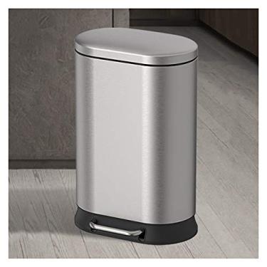 Imagem de pcagfaajmh Lixeira criativa com tampa Pedal doméstico de aço inoxidável Lixeira de grande capacidade Caixote do lixo de 5,2 galões/7,9 galões Lixeira de cozinha (Cor: prata-20L) (prata)