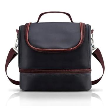 Imagem de Bolsa Térmica Lancheira com 2 Compartimentos para Marmita Lanches e Bebidas com Alça Removível(Marrom)