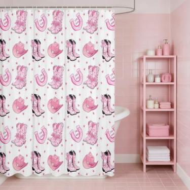 Imagem de Erosebridal Cortina de chuveiro feminina rosa ocidental cortina de banho vaqueiras acessórios de banheiro decoração ferradura cortinas de banheiro à prova d'água 183 cm L x 72 C