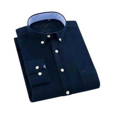 Imagem de Camisa Casual Masculina De Algodão Oxford Listrada De Manga Longa Com 