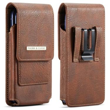 Imagem de Coldre para iPhone 17 Pro Max 16 Pro Max 15 Pro Max 14 Pro Max 13 Pro Max 16 Plus 15 Plus 14 Plus, bolsa de couro premium com clipe de cinto, capa para cinto (marrom, grande)