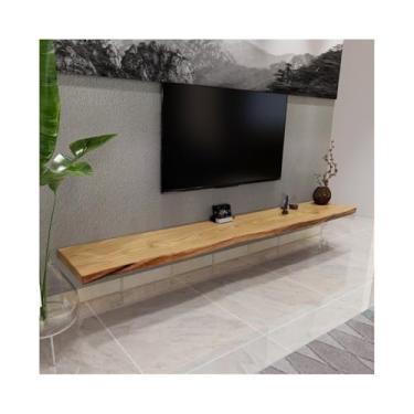 Imagem de Prateleiras flutuantes para console sob TVs, prateleira de parede de madeira de pinho estável, armazenamento de parede estilo casa de fazenda rústica para sala de estar quarto estudo entretenimento