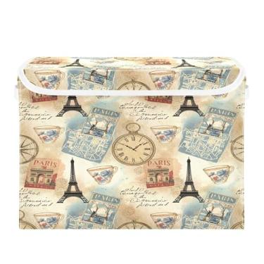 Imagem de Burbuja Caixa de armazenamento de itens vintage com tampa e alças, caixa de armazenamento grande dobrável para prateleiras armário quarto escritório organizador