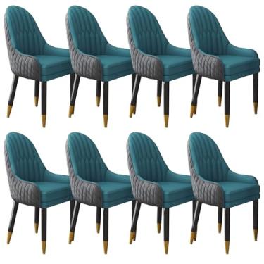 Imagem de Cadeira de jantar moderna de meados do século, cadeira de lazer estofada com pernas de metal - Cadeira de couro sintético retrô para cozinha, sala de estar - Cadeira de mesa de negociação de hotel