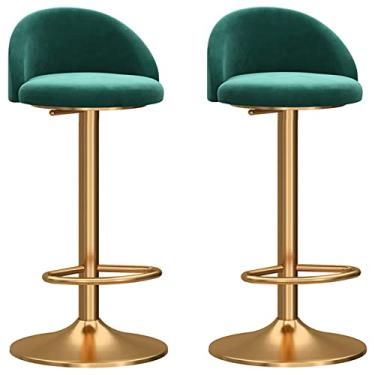 Imagem de Conjunto de 2 bancos de bar, cadeira ajustável giratória mecânica, encosto curvo de veludo e base dourada com apoio para os pés, banquetas de cozinha para café da manhã (cor: verde) decoração