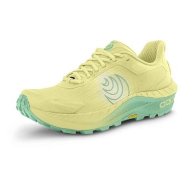 Imagem de Topo Athletic Tênis de corrida feminino MTN Racer 4 leve e confortável 5 mm Drop Trail Tênis esportivo para trilha, Amarelo/verde, 38