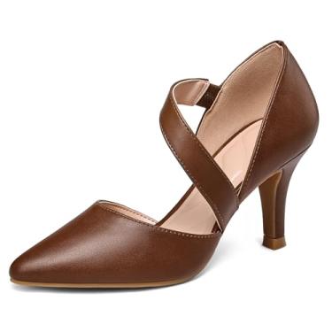 Imagem de mysoft Sapato feminino com bico fino e salto agulha baixo – Disponível em tamanhos amplos, Marrom - PU, 42