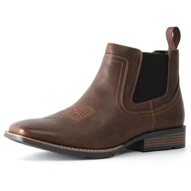 Imagem de IXU Botas de caubói para homens, bico quadrado, cano baixo, bota ocidental, Chelsea, casual, sem cadarço, sapatos masculinos, Marrom claro, 11.5 Wide