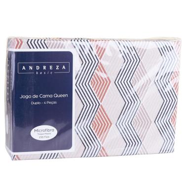 Imagem de Jogo de Cama Queen 4 Peças Microfibra Andreza Geométrico Bege