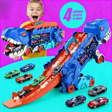 Imagem de Caminhão Cegonha Dinossauro Pista Lançador vem com 2 carrinhos em meta