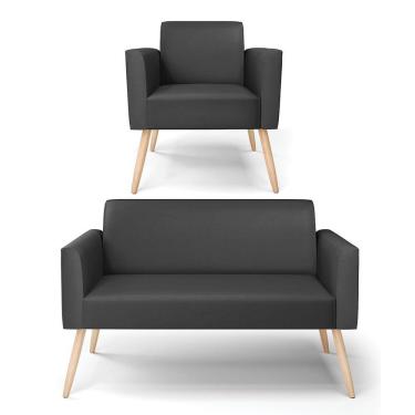 Imagem de Sofá Namoradeira Com Poltrona Pés Palito Natural Marisa Corino D03 - D\'rossi Cor Preto