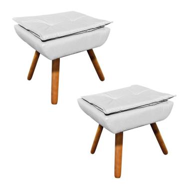 Imagem de Kit 02 Puffs Opala Corino Pés Palito Castanho Branco