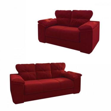 Imagem de Conjunto Sofá 2 e 3 Lugares 1025 Veludo Vermelho Mamflex, Vermelho