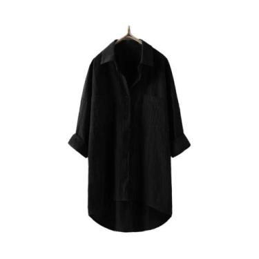 Imagem de Blusa Feminina De Algodão E Linho Tamanho Grande Casual Manga Longa Co