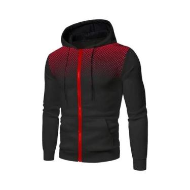 Imagem de Moletom Masculino Slim Fit Com Zíper E Bolso, Estampa De Poá, Esportiv