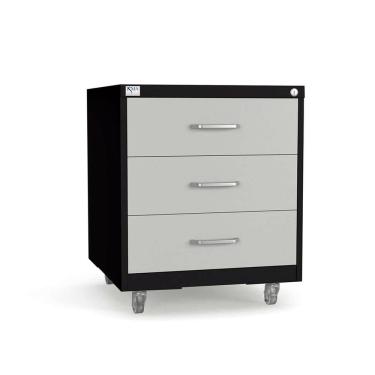 Imagem de Gaveteiro de Aço 3 Gavetas com Rodízios e Chave Cinza/Preto