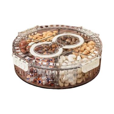 Imagem de Bandeja De Servir Rotativa Transparente Com Divisórias, Tampa E Alça, 