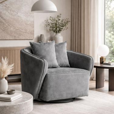 Imagem de Poltrona para Sala de Estar Girátoria Veludo Antonela Cinza