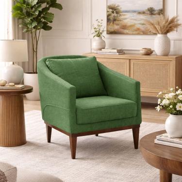 Imagem de Poltrona Fixa para Sala de Estar Tecido Linho Aghata Verde