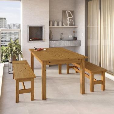 Imagem de Conjunto Mesa 160cm e 2 Bancos Área Gourmet Madeira Maciça Ventimiglia Espresso Móveis Nogueira