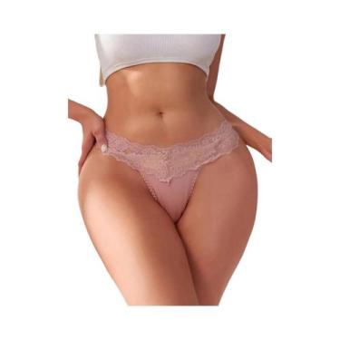 Imagem de Calcinha Sexy Feminina Em Renda Com Patchwork Em Seda Gelada Respiráve