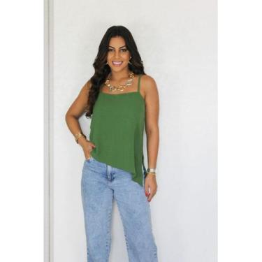 Imagem de Blusa Assimétrica Em Crepe Duna Com Alças Finas Elegante - rezie, Verd