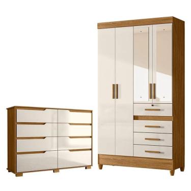 Imagem de Guarda Roupa Solteiro Sobral com Espelho e Cômoda Georgia Freijó Off White – Moval