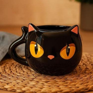 Imagem de Caneca Gato Preto Realeza Cerâmica 350ml Presente Criativo Aesthetic -