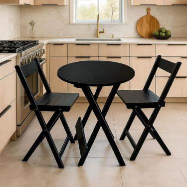 Imagem de Kit Bistrô Redondo Eucalipto Dobrável com 2 Banqueta Madeira cor: Pret