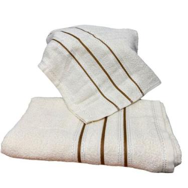 Imagem de Kit Toalha Banho e Rosto Algodão 280g Secagem Rápida - Bege OffWhite -