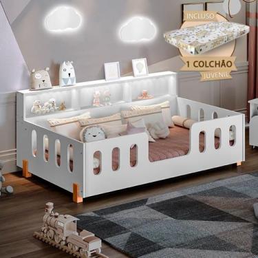 Imagem de Cama de Criança Infantil Montessoriana com Colchão Juvenil Led e Nicho