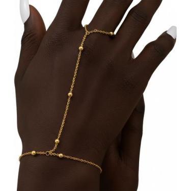 Imagem de Pulseira Anel Escrava Banhada Ouro 18k Com Bolinhas Feminina - RL Star