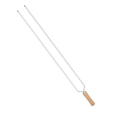 Imagem de Espeto para Churrasco Espeto Duplo 85CM Cromado em Arame de Aço com Cabo de Madeira Pra...
