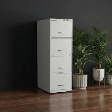 Imagem de Arquivo Gaveteiro de Aço 4 Gavetas com Chave para Pasta Suspensa Escritório Cinza